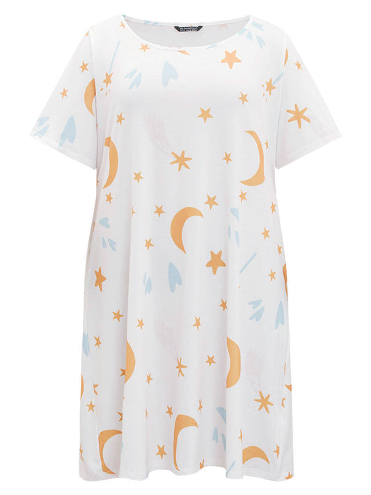 Moon and Star Crew Neck Sleep Dress