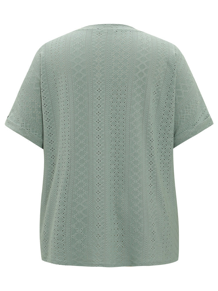 Plain Roll Sleeve Broderie Anglaise T-shirt