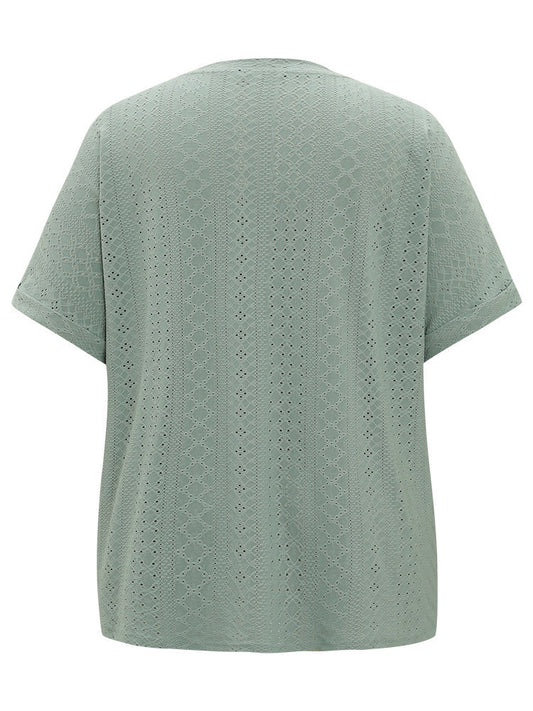 Plain Roll Sleeve Broderie Anglaise T-shirt