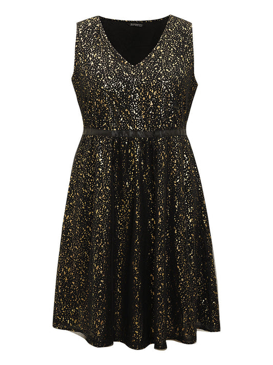 Leopard Glitter Pocket Mesh Ribbon Tank Dress