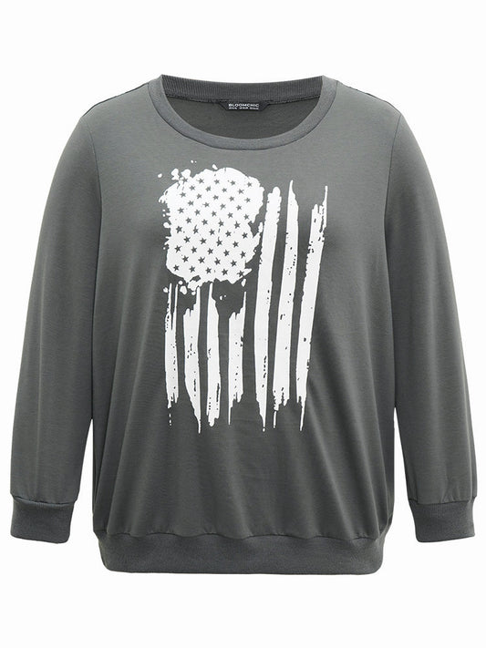 Brush Print Star Round Neck Sweatshirt