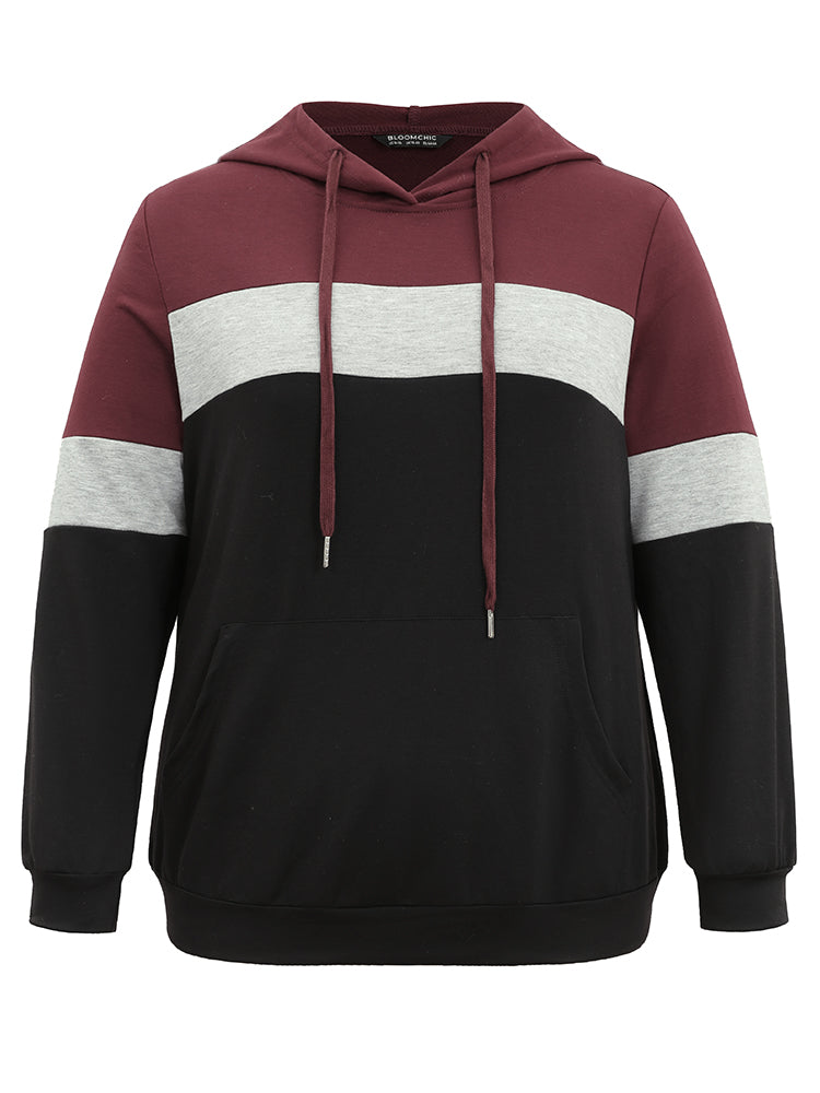 Colorblock Contrast Hooded Kangaroo Pocket Sweatshirt