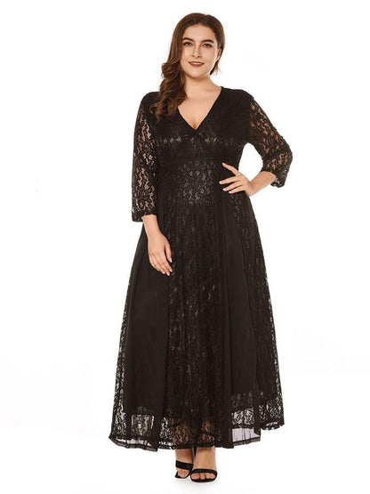 Lace V-neck Elegant Maxi Dress