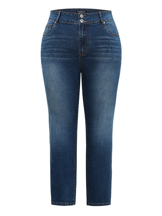 Double Button Detail Straight Leg Jeans