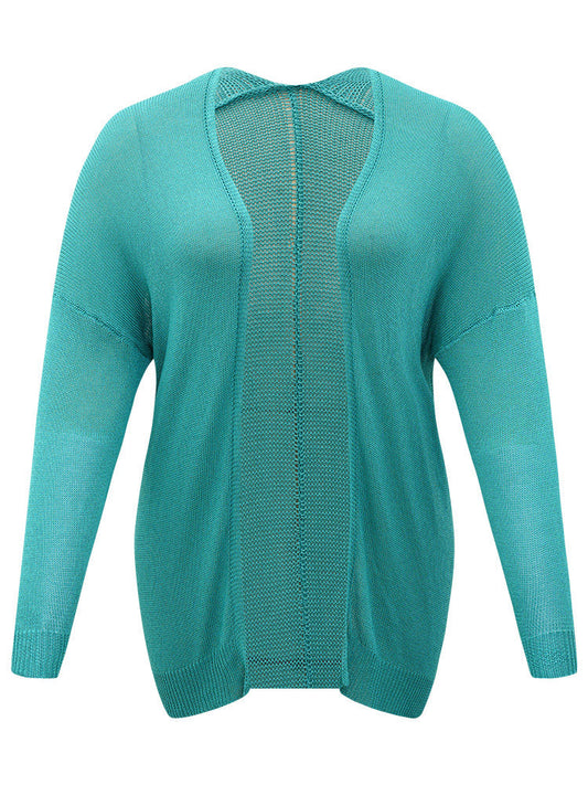 Plain Open Front Loose Slightly Stretchy Cardigan