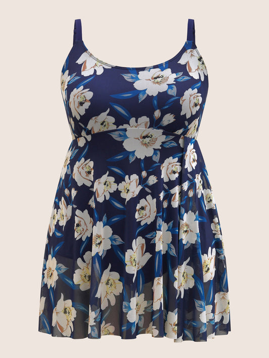 Floral Adjustable Straps Split Hem Swim Dress
