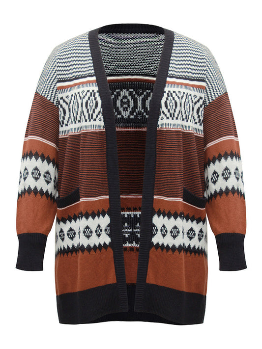 Bandana Print Open Front Patched Pocket Cardigan