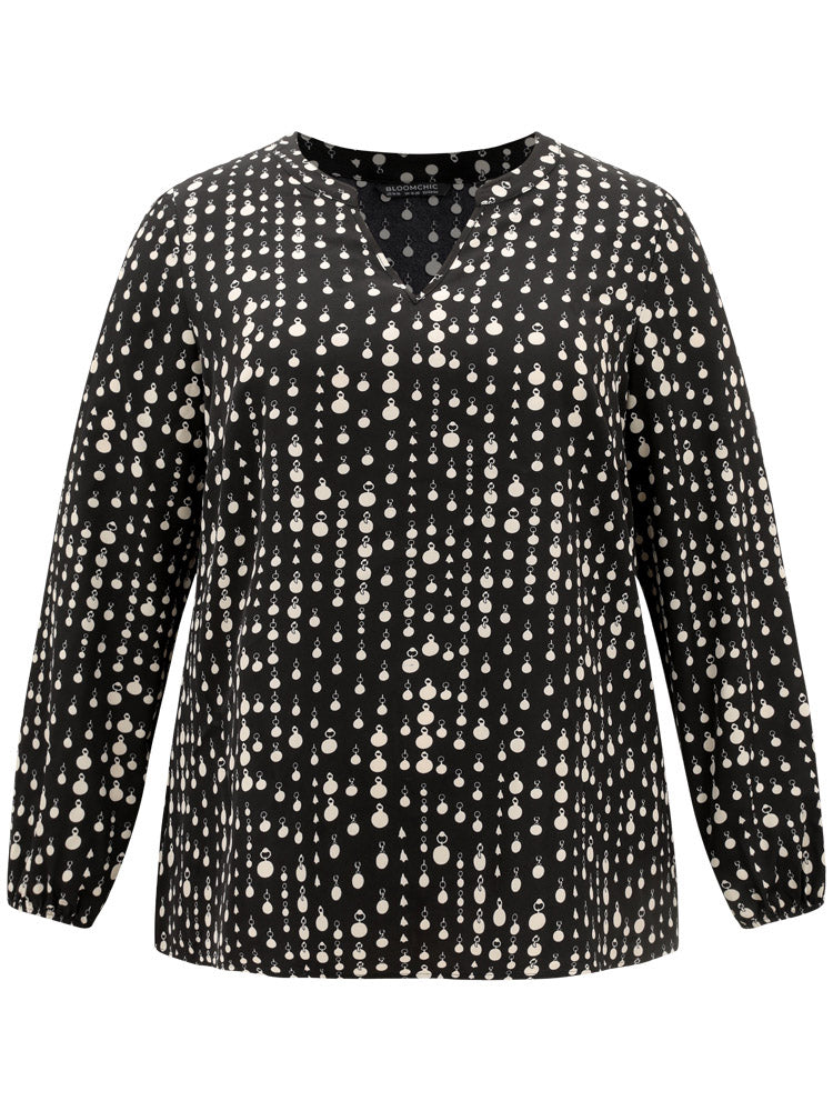 Chain Print Notched Lantern Sleeve Blouse