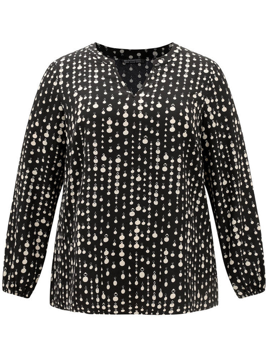 Chain Print Notched Lantern Sleeve Blouse