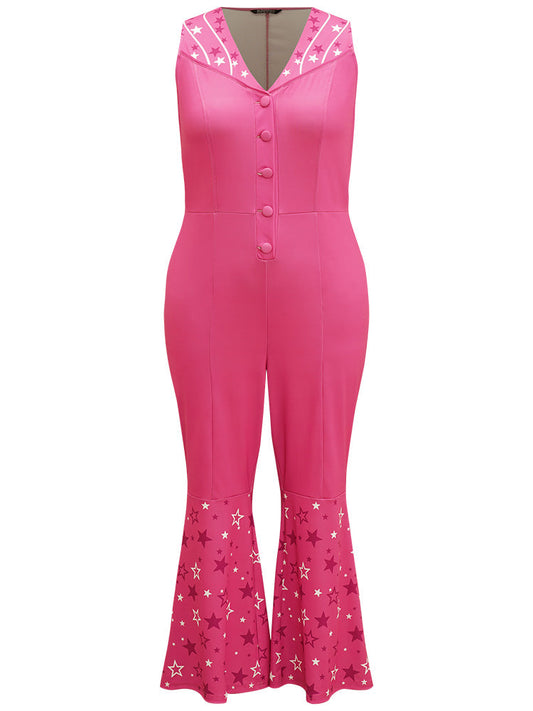 Halloween Star Button Up Bootcut Sleeveless Jumpsuit