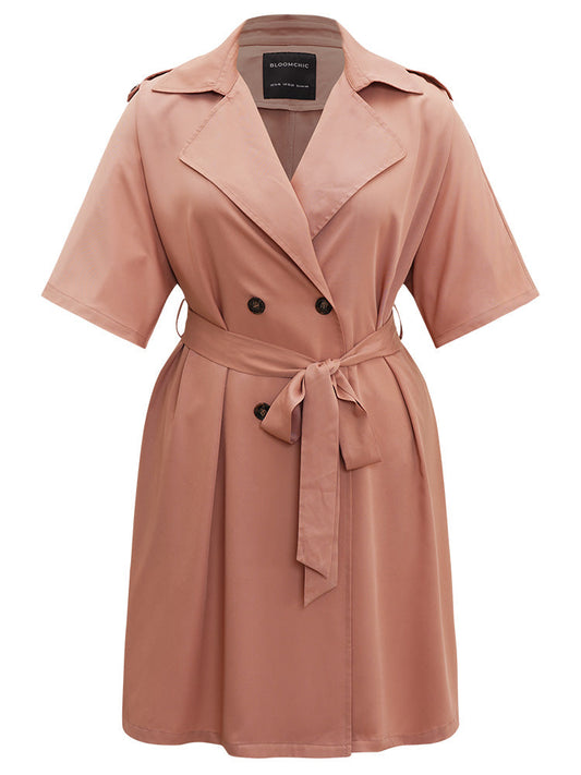 Plain Pocket Button Up Belted Lapel Collar Coat