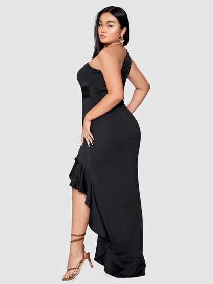 Twist-front Ruffles Irregular Hem Dress