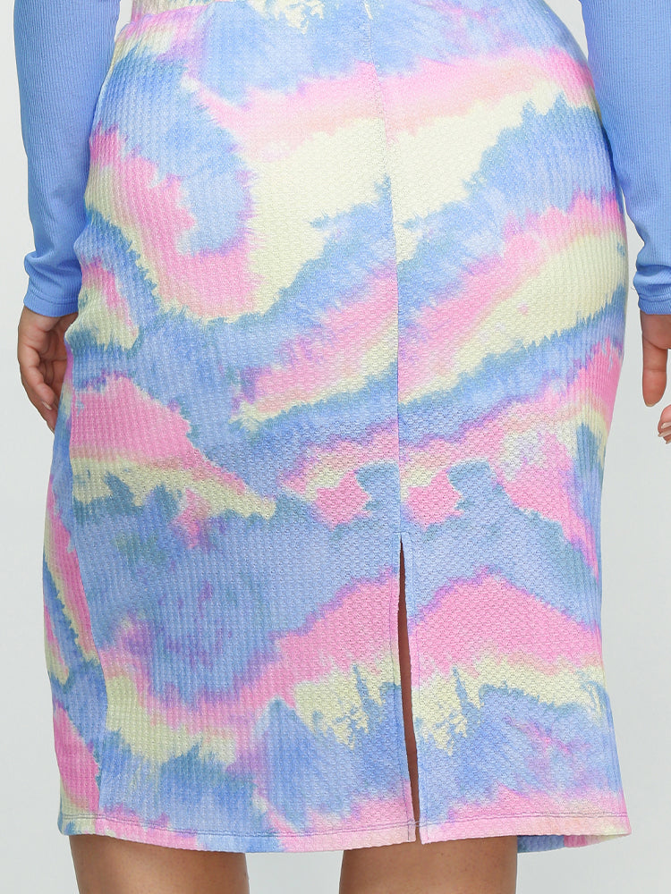 Tie Dye High Waist Split Hem Skirt
