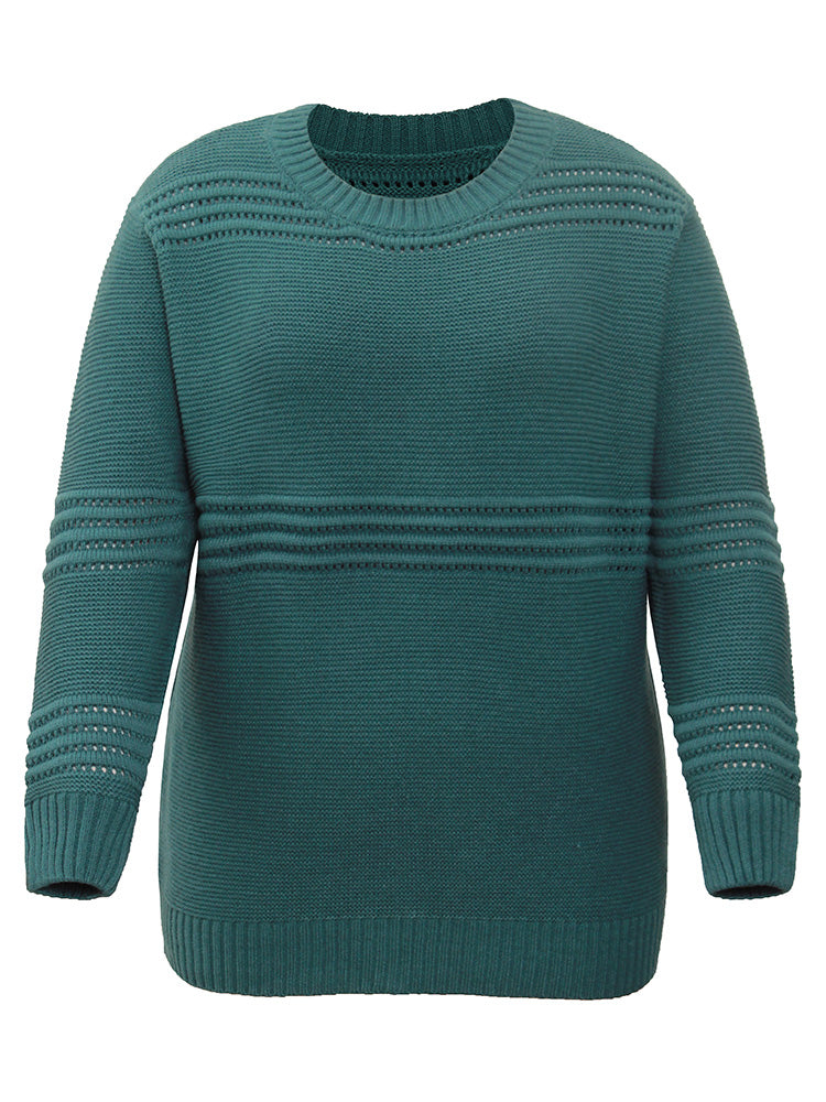 Textured Plain Loose Elastic Cuffs Pullover