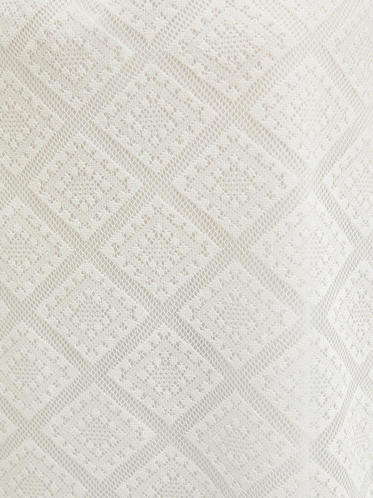 Solid Lace Square Neck Ruffle Sleeve T-shirt