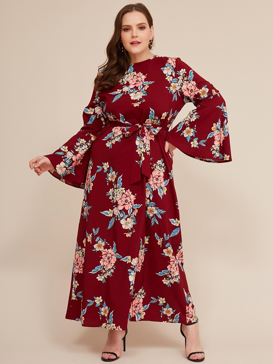 Floral Printed Flared Sleeves Dress