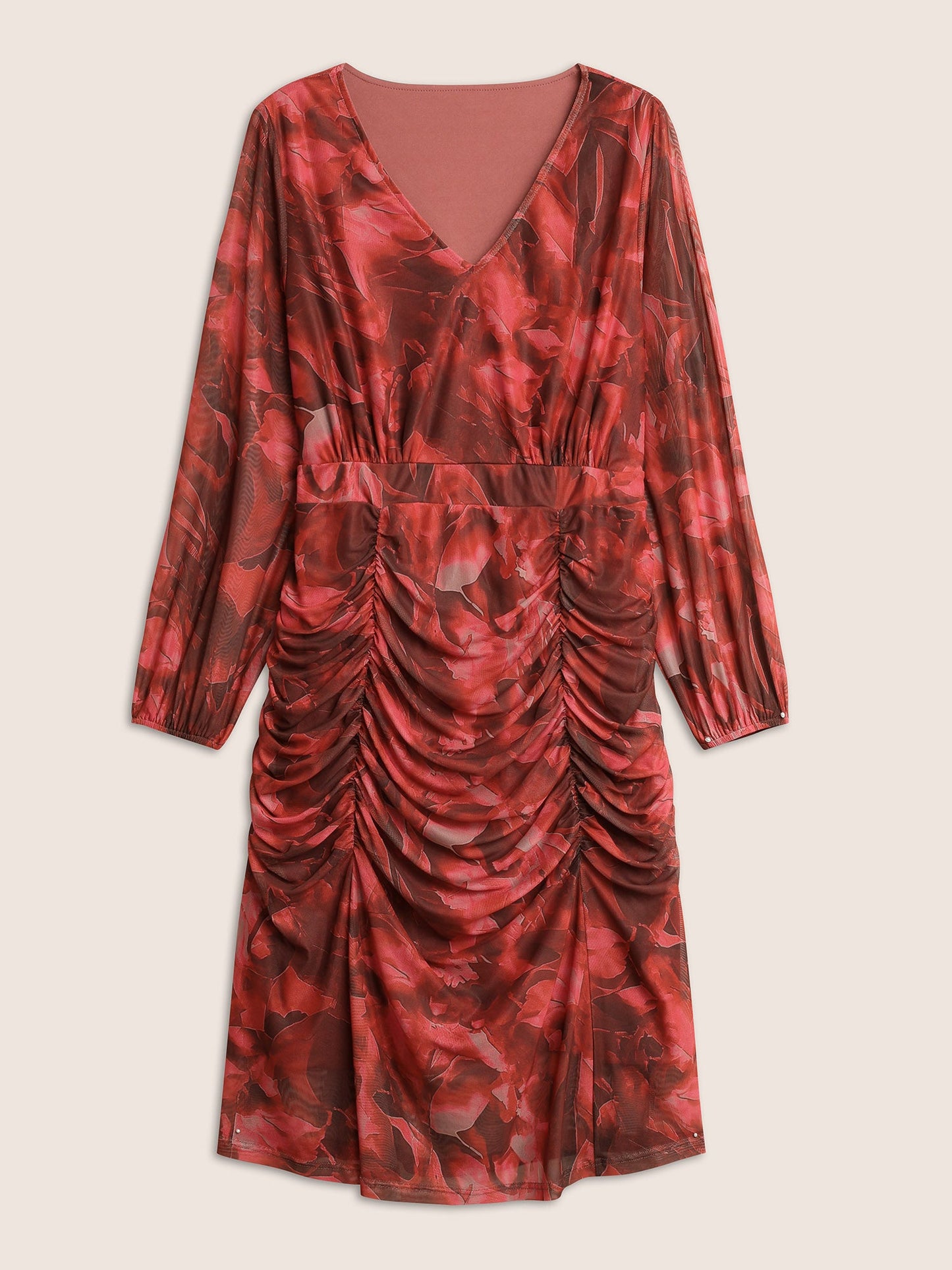 Floral Print Pocket Ruched Hem Dress