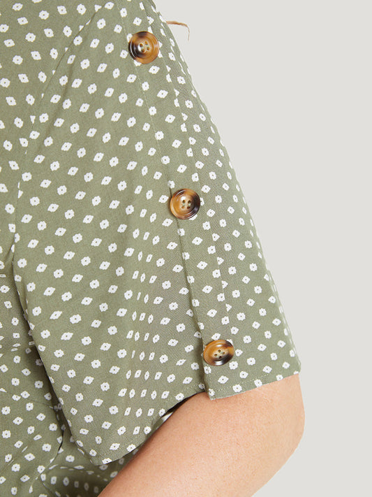 Ditsy Floral Button Detail Short Sleeve Blouse