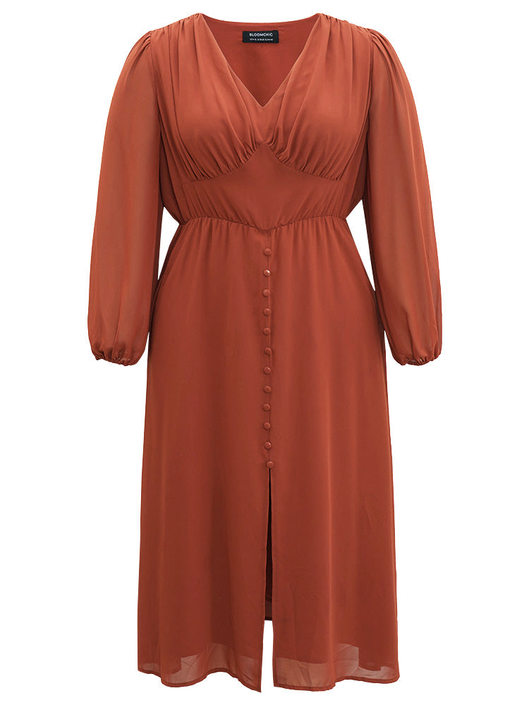 Chiffon Plain Split Hem Button Detail Dress