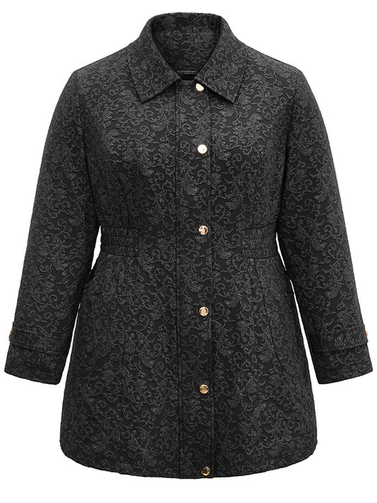 Solid Jacquard Zipper Shirred Jacket