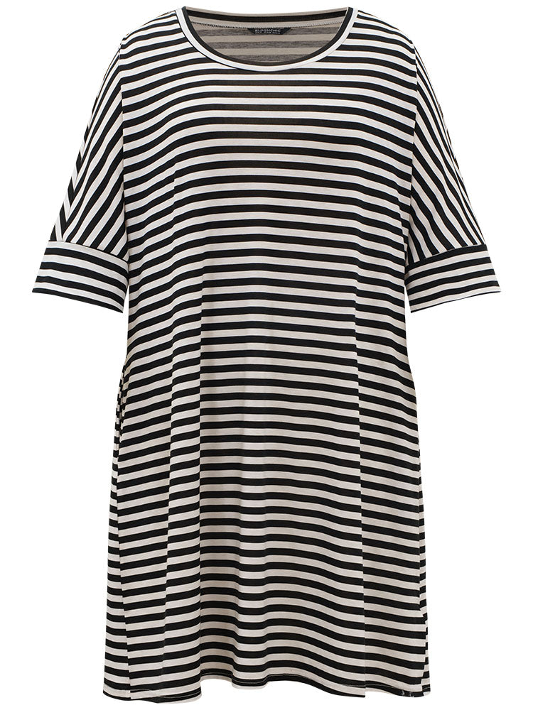 Supersoft Essentials Striped Pocket Crew Neck Batwing Sleeve Dress