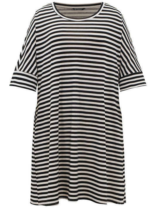 Supersoft Essentials Striped Pocket Crew Neck Batwing Sleeve Dress