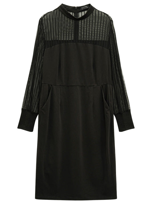 Mock Neck Cut Out Patchwork Mesh Dress