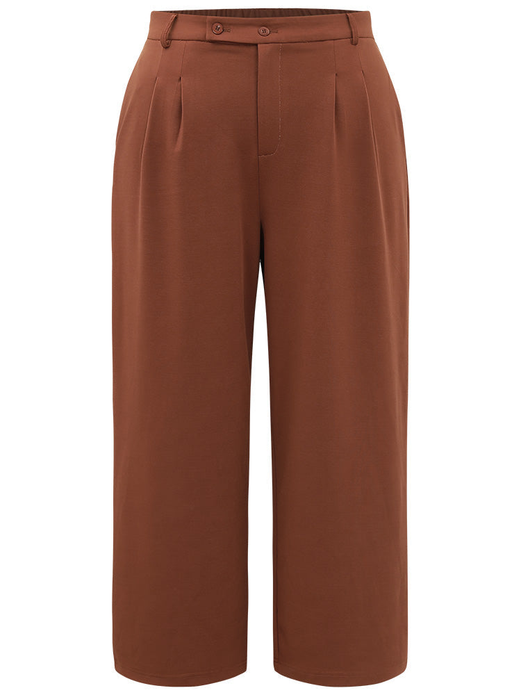 Solid Pocket Plicated Detail Pants