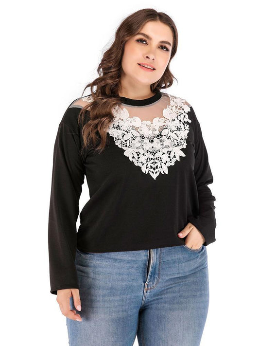 Lace Patchwok Round Neck T-shirt