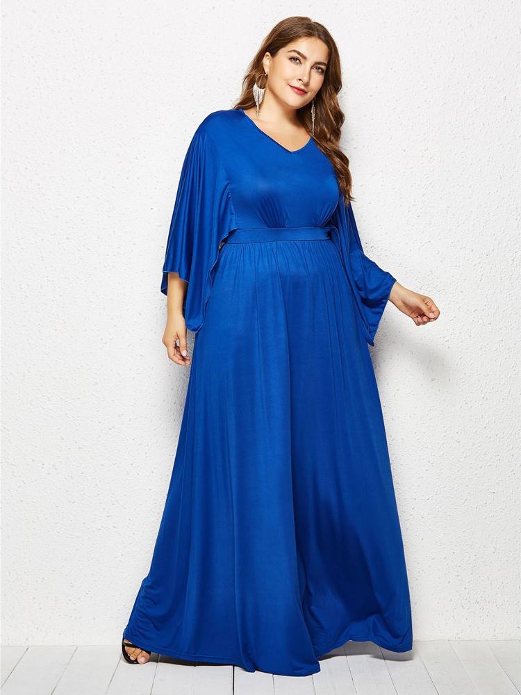 Solid Color Bat Sleeve Maxi Dress