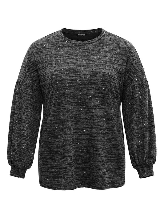 Sequin Lantern Sleeve Drop Shoulder Sweatshirt