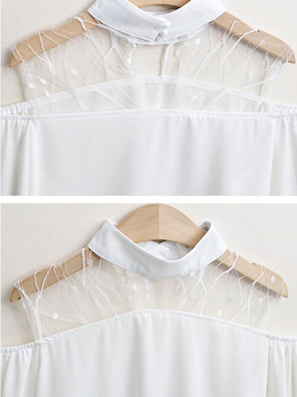 Mesh Patchwork Lantern Sleeve Blouse