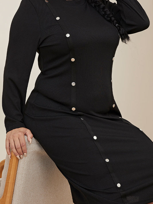 Plain Double Button Bodycon Sweater Dress