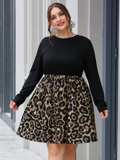 Contrast Leopard Panel A-line Dress