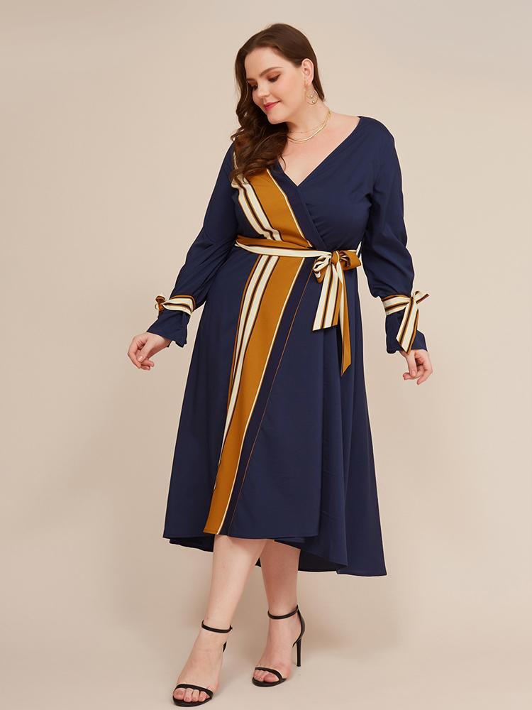 Stripe Patchwork Wrap Maxi Dress