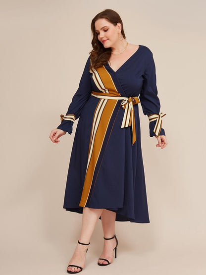 Stripe Patchwork Wrap Maxi Dress