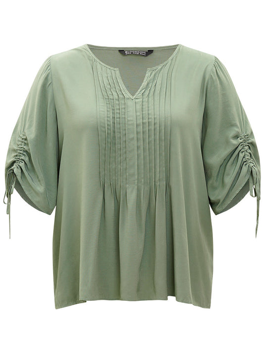Supersoft Essentials Plain Notched Pleated Drawstring Blouse