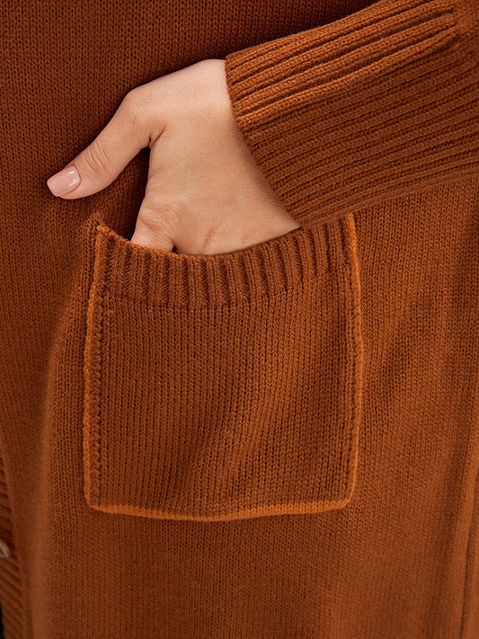 Solid Contrast Pointelle Knit Pocket Button Front Cardigan