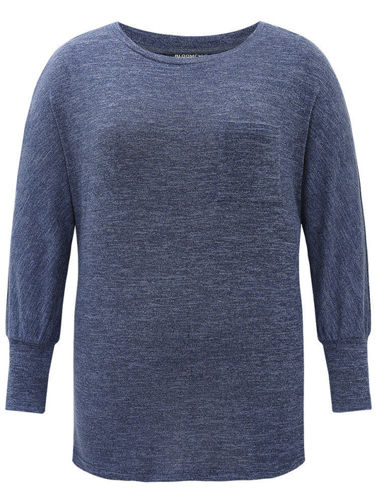 Plain Heather Patched Pocket Dolman Sleeve T-shirt