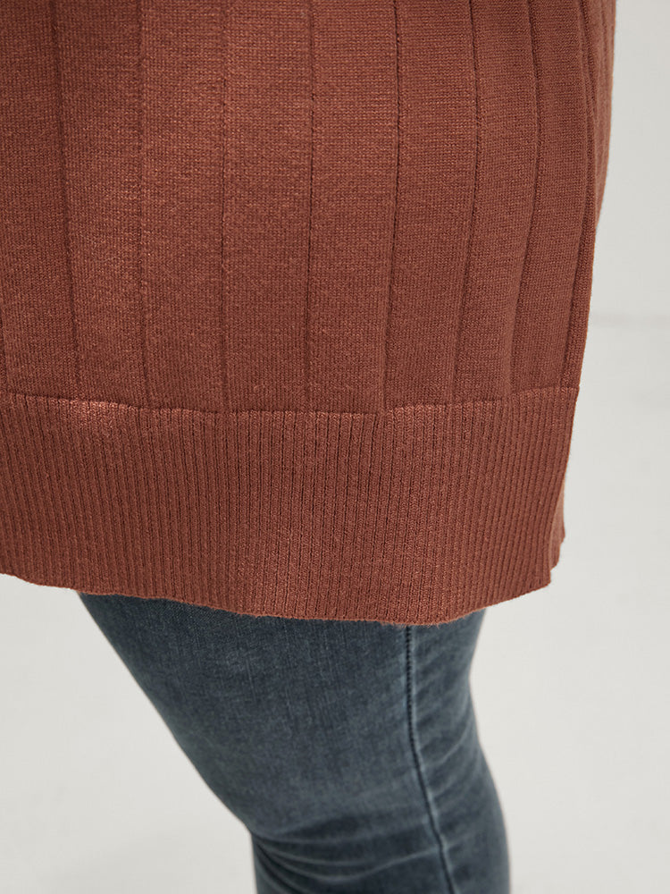 Solid Pointelle Knit Round Neck Loose Knit Top