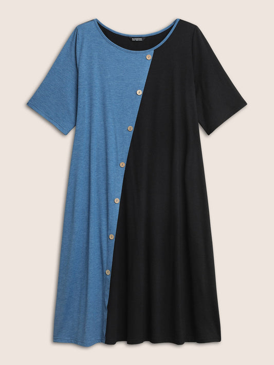 Supersoft Essentials Colorblock Button Detail Patchwork Dress