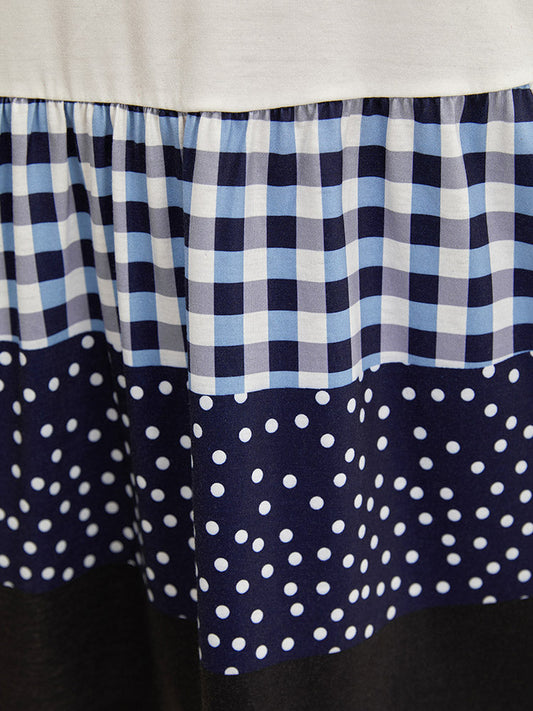 Gingham & Polka Dot Patchwork Ruffle Tiered T-shirt