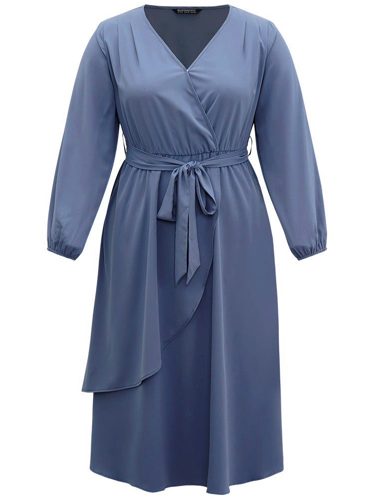 Anti-Wrinkle Wrap Layered Belted Dress