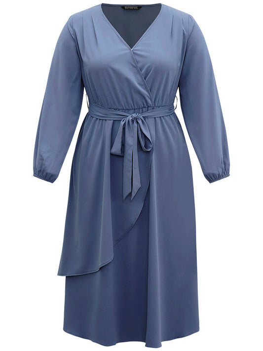 Anti-Wrinkle Wrap Layered Belted Dress