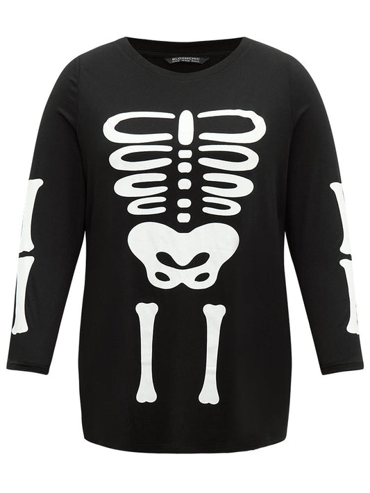 Halloween Skull Print Crew Neck T-shirt