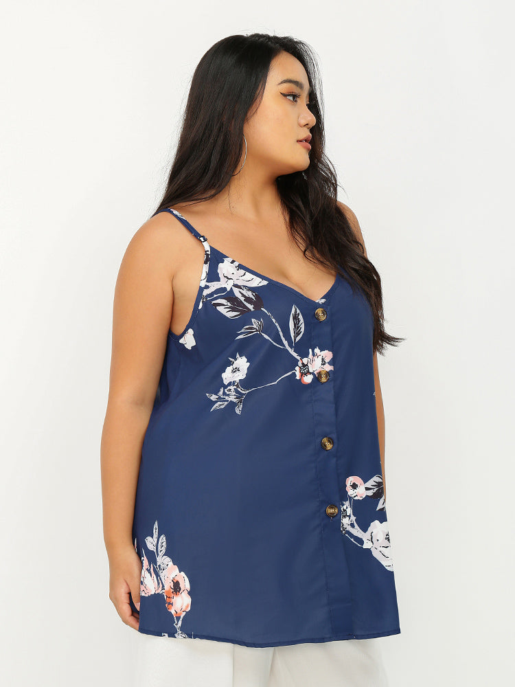 Floral Button Through Tank Top