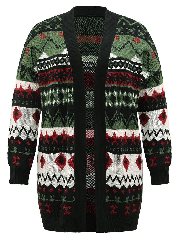 Christmas Graphic Open Front Tunic Cardigan