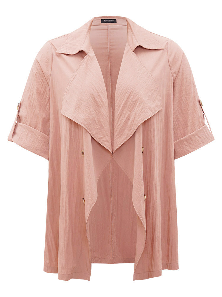 Plain Lapel Collar Asymmetrical Tab Sleeve Coat