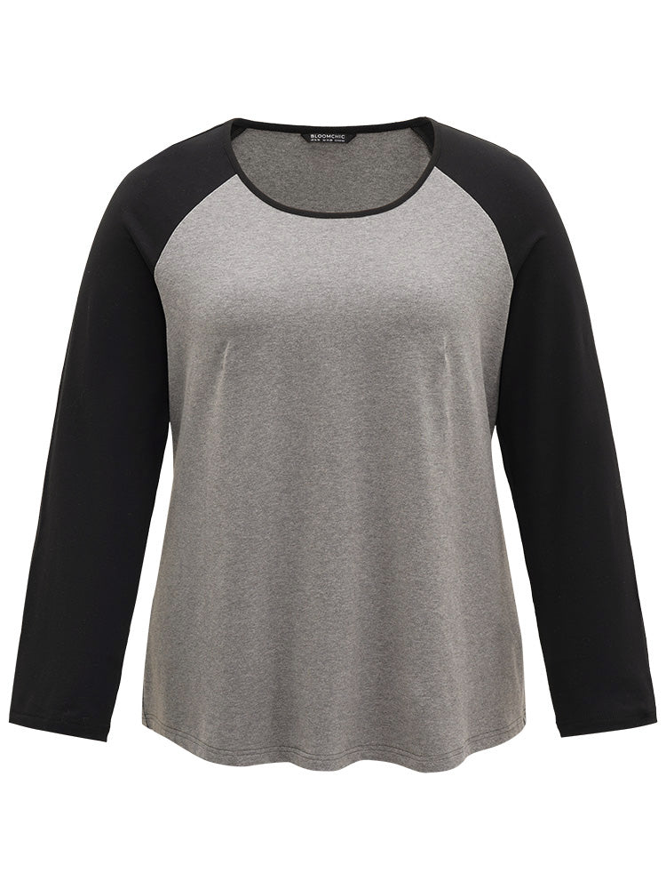 Cotton Contrast Raglan Sleeve T-shirt