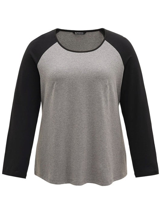 Cotton Contrast Raglan Sleeve T-shirt